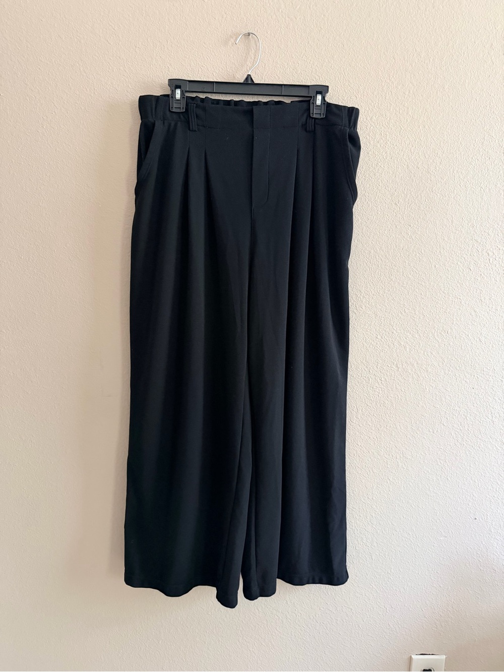 Halara Waffle Knit Wide Leg Work Pants Black